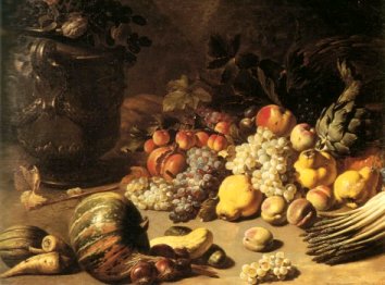 Nature morte aux fruits, l�gumes et fleurs  H 0.80 x 1.10